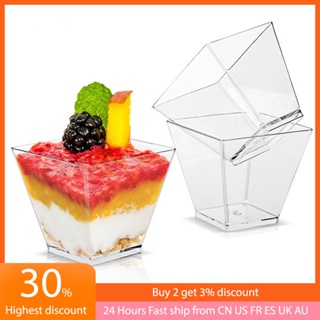 50 Pcs Shot Glass Ice Cream Paper Cup Dessert Disposable Jelly Food  Containers Lid Pudding