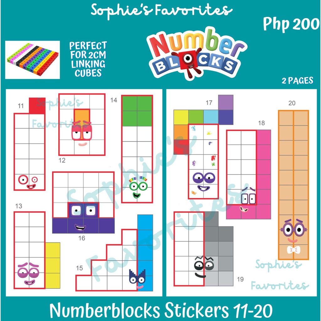 Numberblocks Stickers 11-20 - Glossy Sticker Perfect For Linking Cubes ...