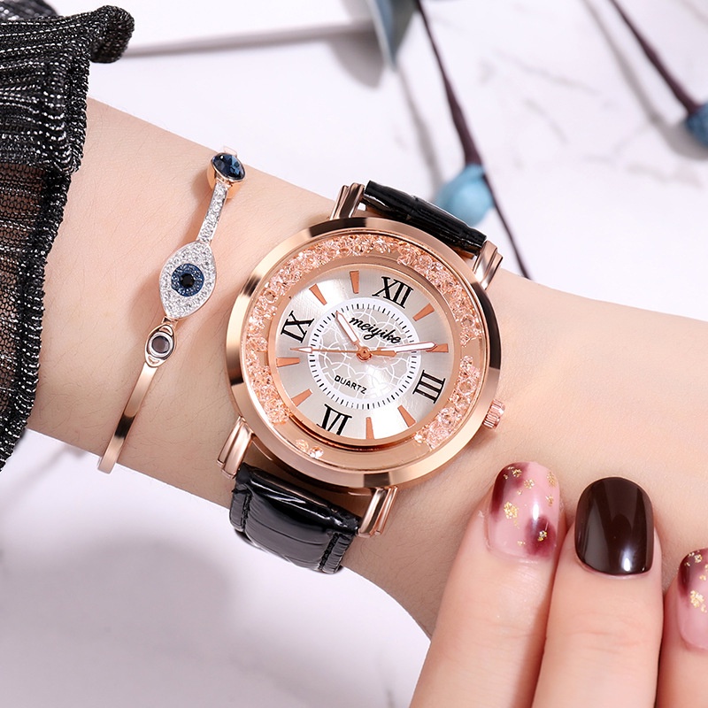 Ladies fashion table with diamonds quicksand ball fashion watch simple ...