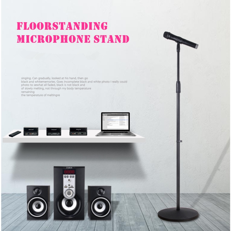 Microphone floor stand with adjustable height, metal round base