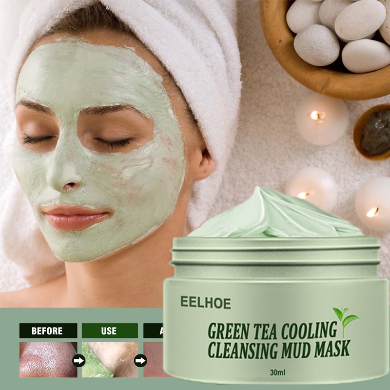 Green Tea Clay Mask Oil Control Acne Blackhead Clearing Peel Cleansing