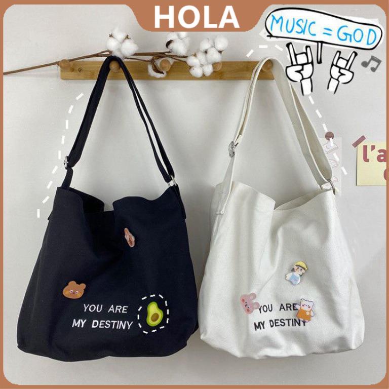 Hola Cute Badge Korean New Fashion Canvas Tote Bag Simple Casual ...