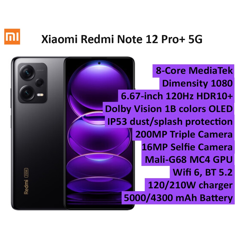 Xiaomi Redmi Note 12 Pro+ 5G Smartphone MIUI 13 Dimensity 1080 Octa Core  GPS NFC