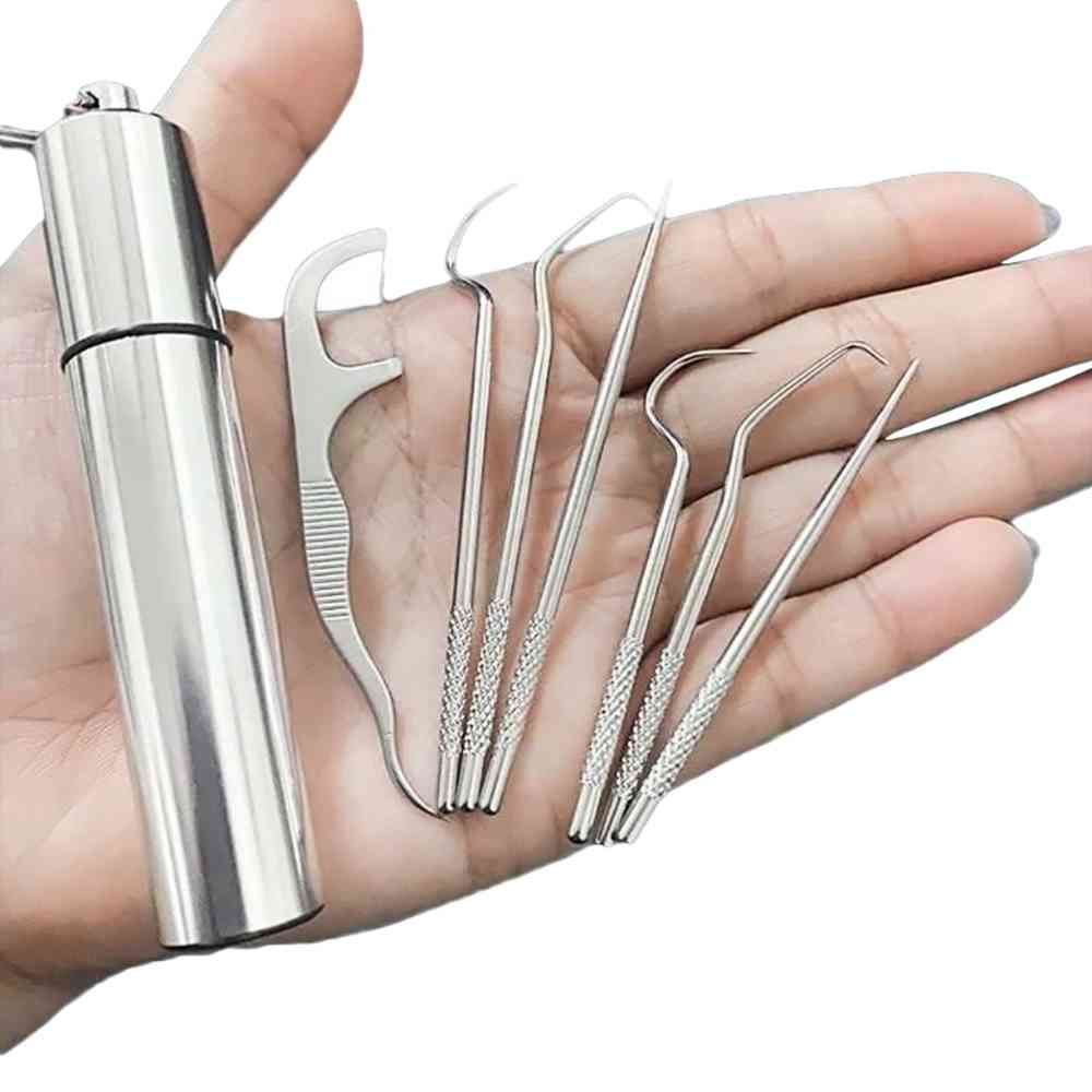 Portable 304 Stainless Steel Toothpick Tooth Picker Interdental Hook ...