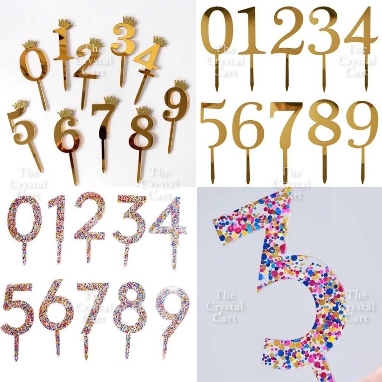 Acrylic Number Cake Topper Glitter Crown Cupcake for Birthday ...