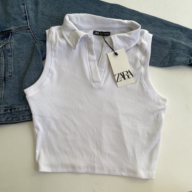 Zara Sleeveless v neck polo crop top Shopee Philippines