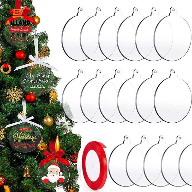 10 Pcs Round Transparent Acrylic Christmas Tree Ornaments/ DIY Blank ...