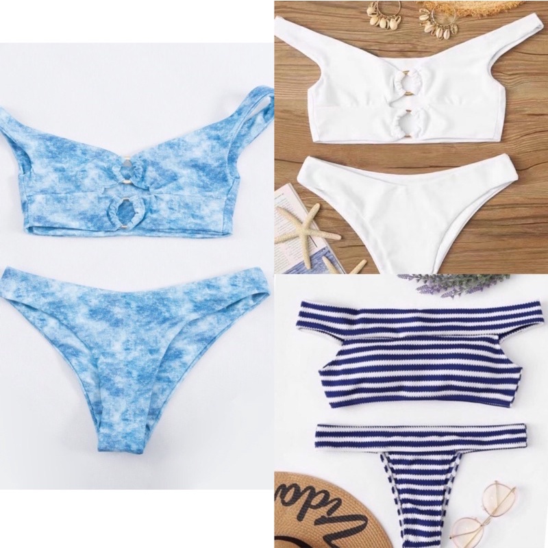 ⊙【M&M】152 Korean swimsuit Korean swimwear Sexy Blue And White Striped