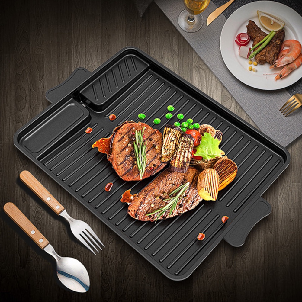 Grill Pan with Folding Handle Nonstick Small Grill Pan Barbecue Grill Pan Rectangle Grilling Pan, Black