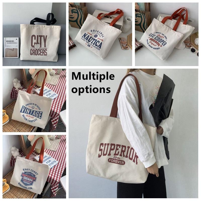 Zipper Inner Pocket Trend Print Korean New Fashion Canvas Tote Bag ...