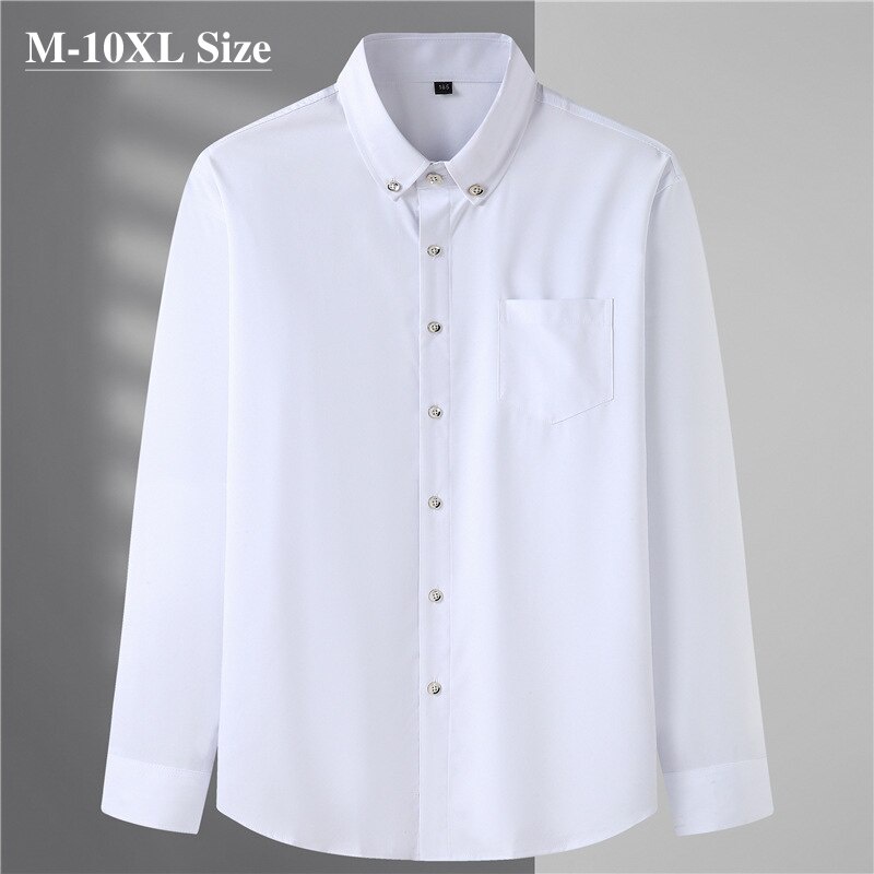 【Plus Size】10XL Men Long Sleeve Shirts Fashion White Black Business Work  Casual Plus Size Man Solid Color Stretch Clothing - Main Image