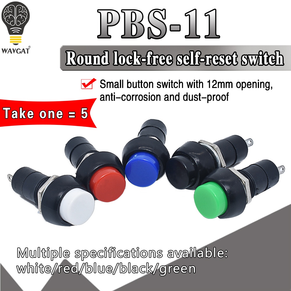 1Pack=5pcs PBS-11B 2PIN 12mm No Lock Self-Lock ON OFF Push Button ...