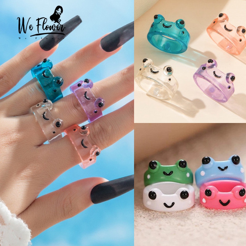 We Flower Transparent Blue Pink Green Frog Rings For Couples | Shopee ...