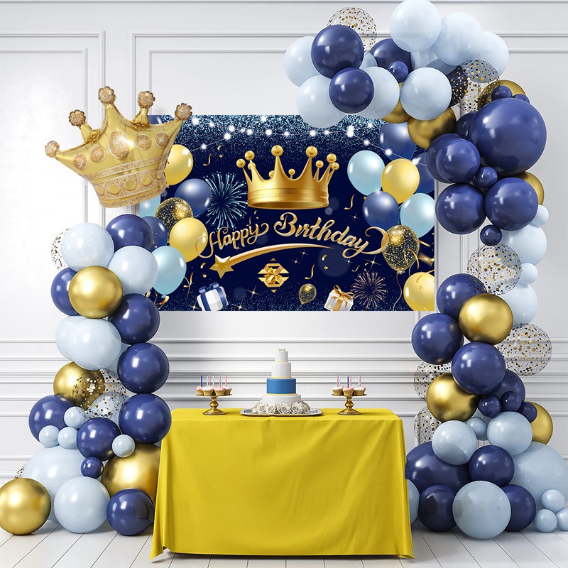 PopKozzi Navy Blue Gold Balloons Garland Arch Kit with Crown Foil ...