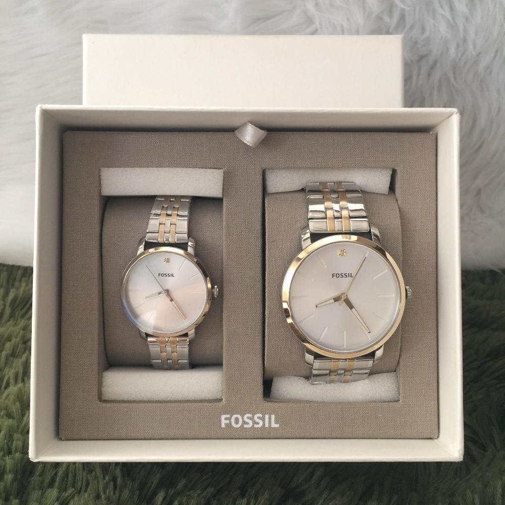 FOSSIL His and Her Lux Luther ThreeHand TwoTone Stainless Steel