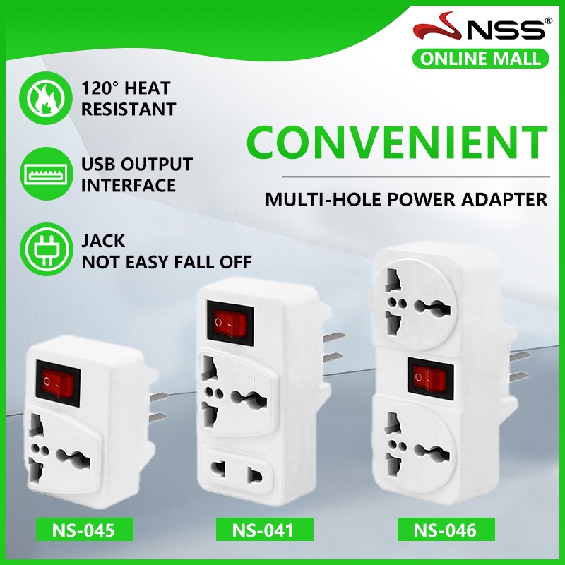 NSS Universal Adaptor With Switch Travel Adapter Plug Electrical