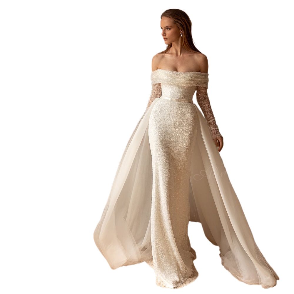 Alim Kara 2 In 1 Detachable Train Wedding Dress Long Sleeve Fashion ...