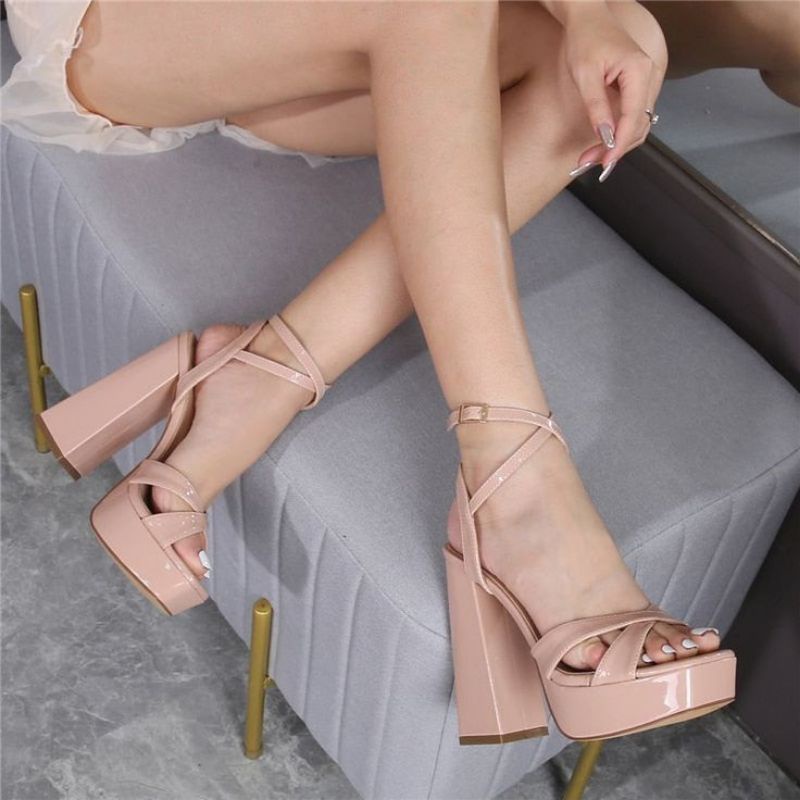 Nude Pink High Heels Cross Strap Customize Size Shopee Philippines