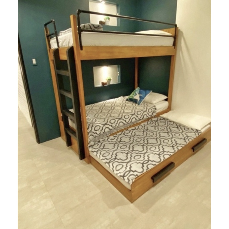 BUNK BED. DOUBLE DECK BED. WOODEN DOUBLE DECK WITH PULL OUT BED
