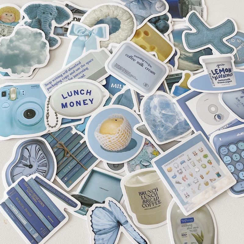 !Cute Sticker Waterproof Blue Tone Korean Style Minimalist For Notebook ...