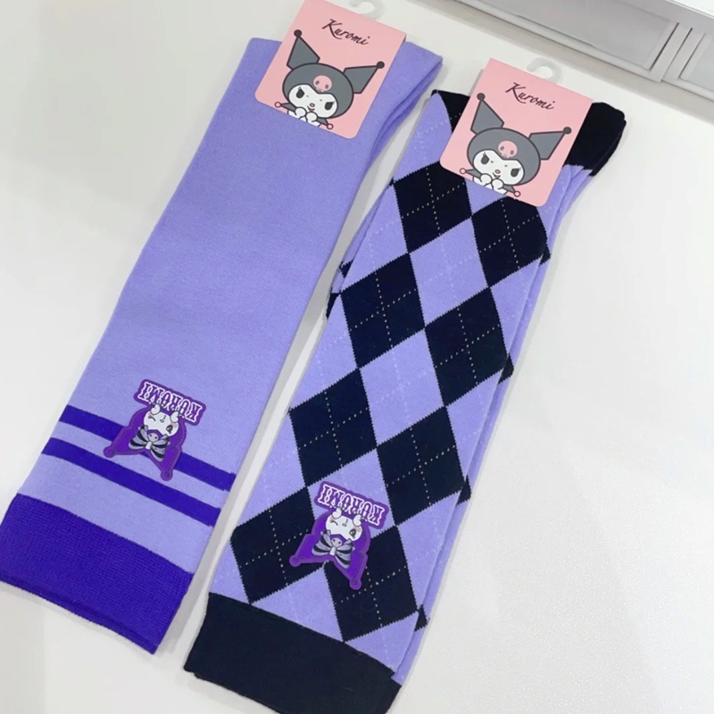 MINISO kuromi Calf Socks JK Diamond Purple Stockings Cute Fun Mid-Leg