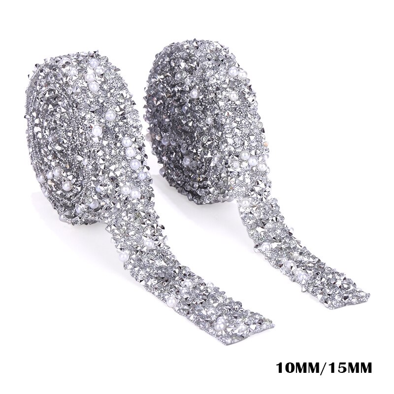 QIAO 10/15mm Rhinestones Pearl Beads Ribbon Glitter Crystal Tapes Glass ...