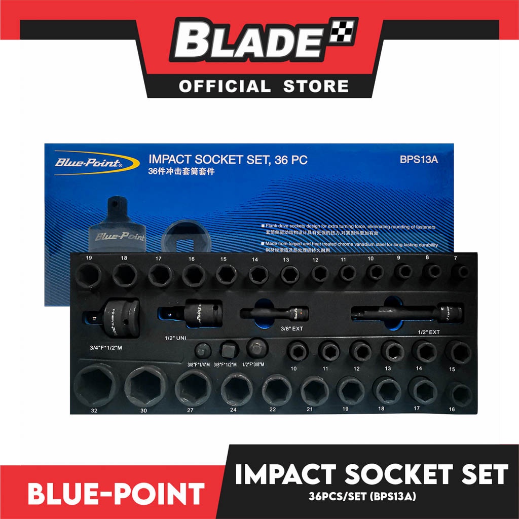 BluePoint Impact Sockets Set (BPS13A) Set Of 36pcs, Impact Sockets And