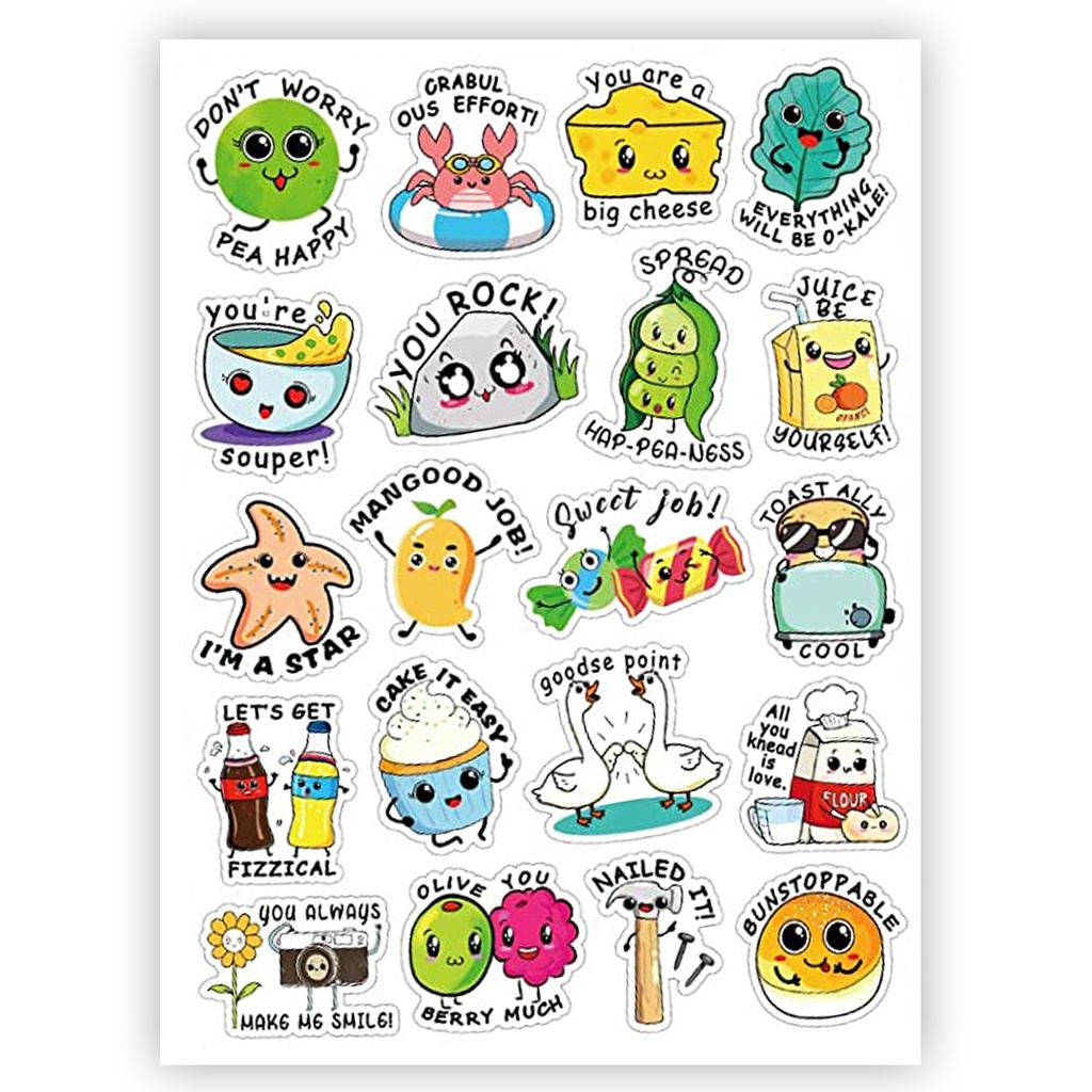 200 Pcs Waterproof Cartoon Cute Fruit Animal Homophonic Encouragement ...