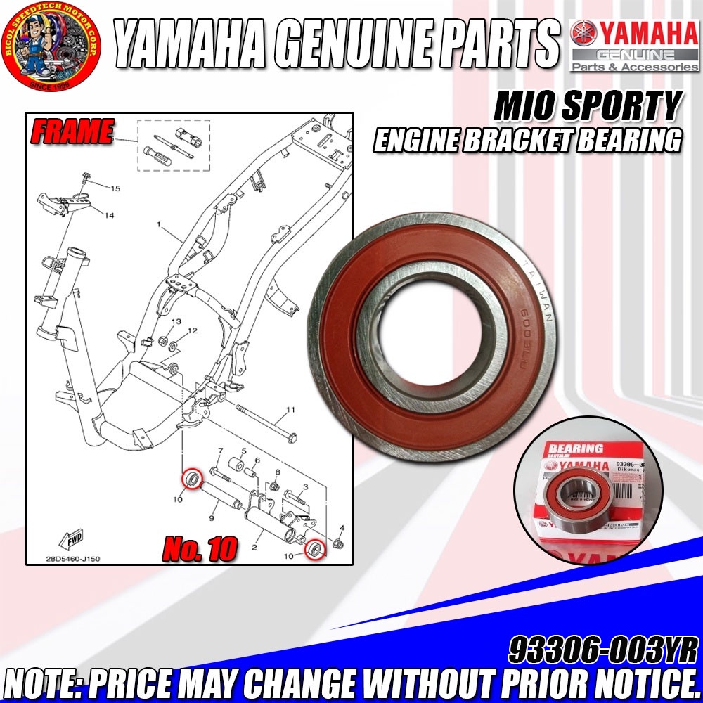 MIO SPORTY ENGINE BRACKET BEARING (YGP) (GENUINE 93306003YR) Shopee Philippines