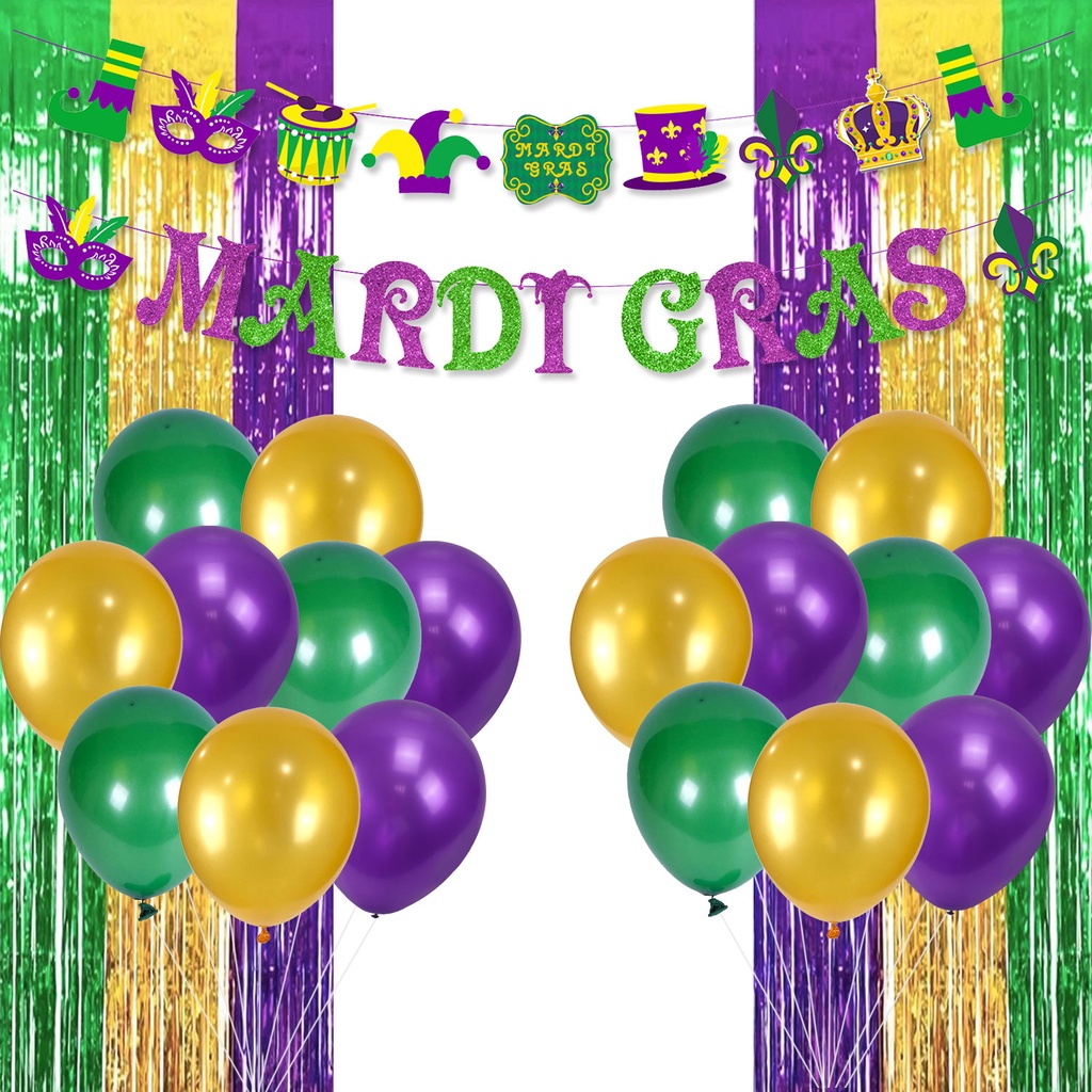 JOYMEMO Mardi Gras Party Decoration Purple Green Gold Balloons Set Foil