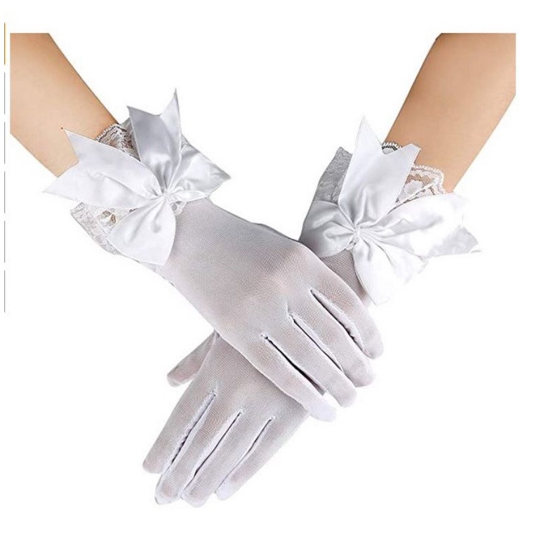 Fashion Sunscreen Chiffon White Lace Gloves Bow Driving Gloves Bride ...