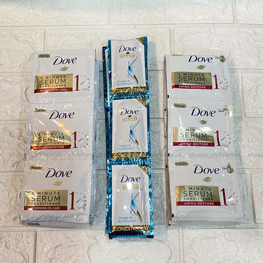 DOVE CONDITIONER SACHET (10ML X 12) 1 MINUTE SERUM OIL, AMINO, OXYGEN (BEAUTY SECTION)* Shopee