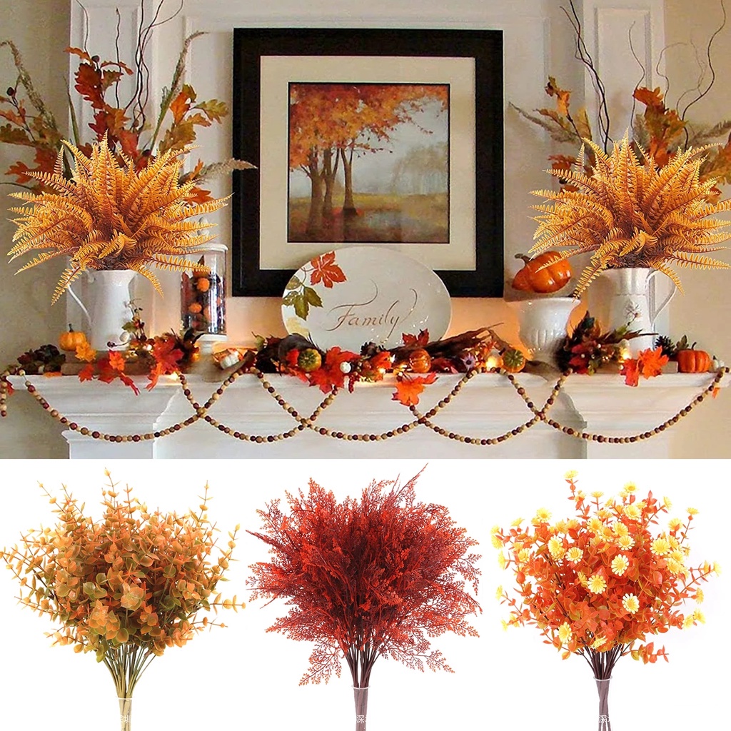 Simulation Eucalyptus Artificial Fake Flower Autumn Orange Indoor