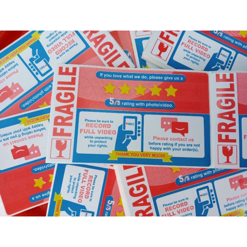 5 STAR RATING FRAGILE STICKER | Shopee Philippines