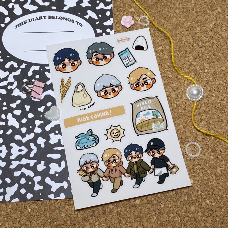 Haikyuu!! Rarepair Rice Quartet OsaAka & AtsuKita Sticker Sheet