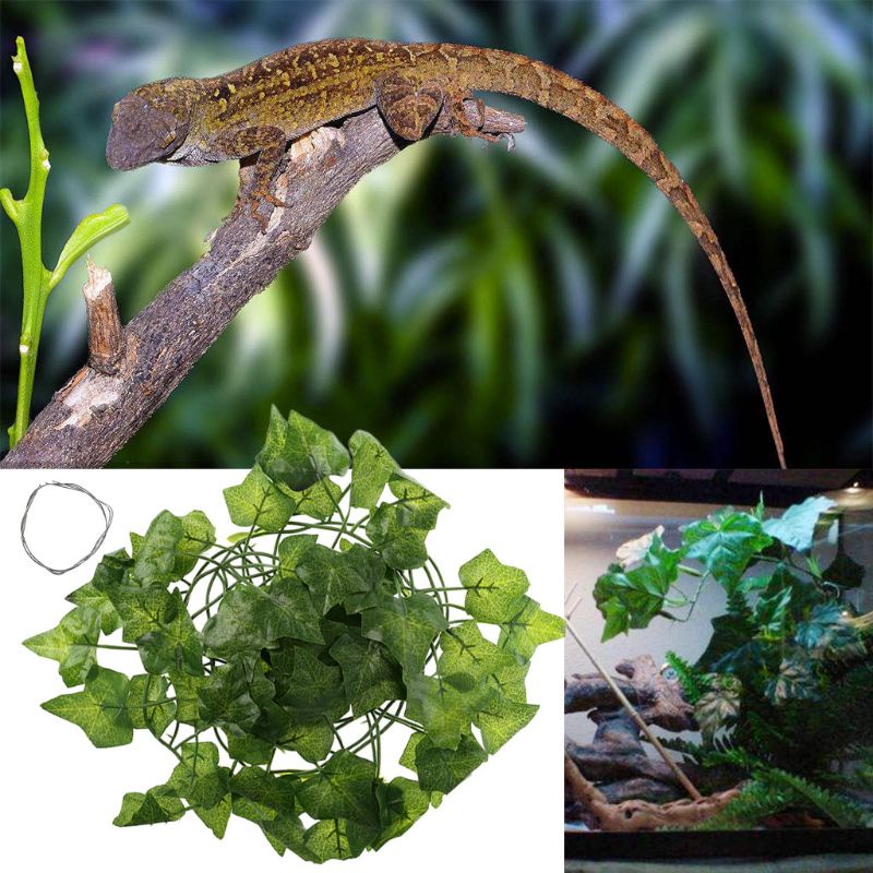 Reptile Terrarium Box Artificial Vine Decoration Lizard Green Leaves ...