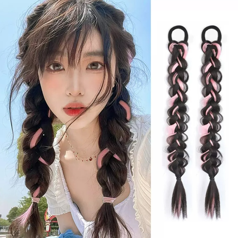 2pcs Set Fashion Woman Two-color Braids Hair Extension Sweet Cute 