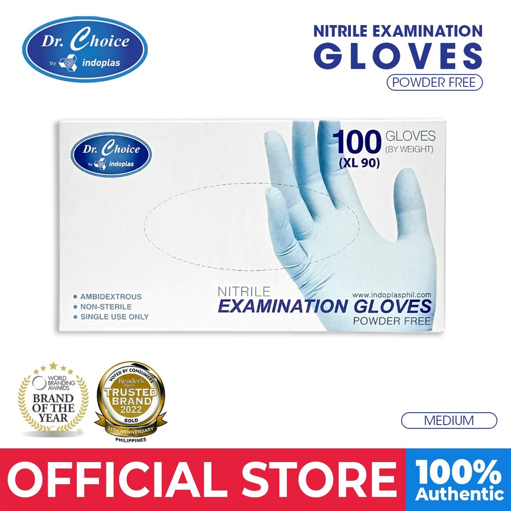 Indoplas Dr. Choice Nitrile Examination Gloves Box of 100 (Medium) 1's