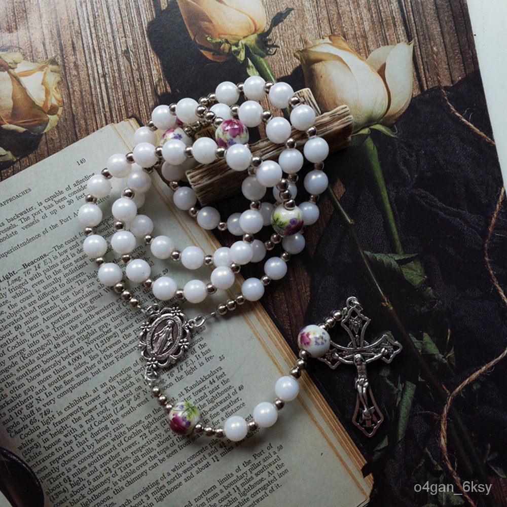 Cottvott White Ceramic Imitation Pearl Beads Chain Pray Chaplet ...