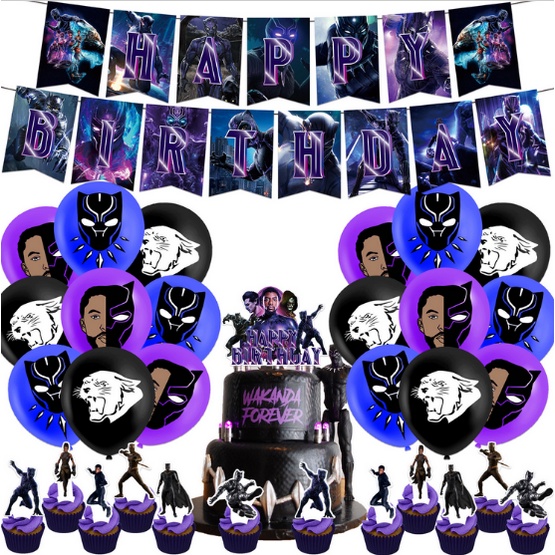 Black Panther 2 themed birthday party decoration flag cake card insert ...