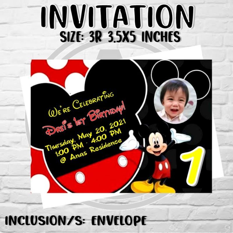 Mickey mouse theme christening birthday invitation Shopee Philippines