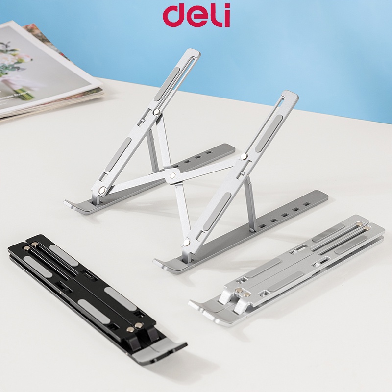 Deli Aluminum Laptop Stand Fan Portable Hands Adjustable Foldable