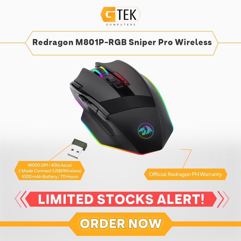 Redragon M801P-RGB Sniper Pro Wireless 16000 DPI Gaming Mouse | Shopee ...