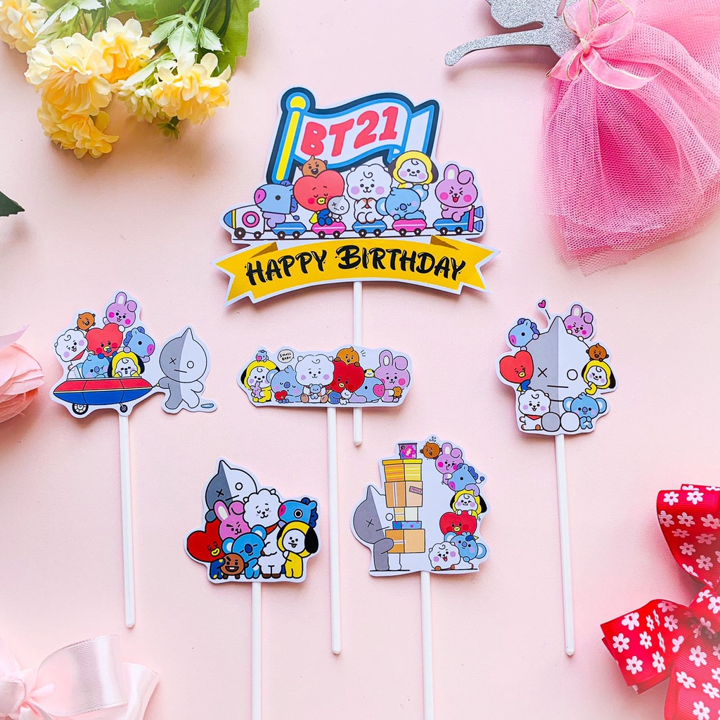 ☂﹉ Bts / BT21 Kpop Cake Topper Birthday / Mini Birthday Cake Topper ...