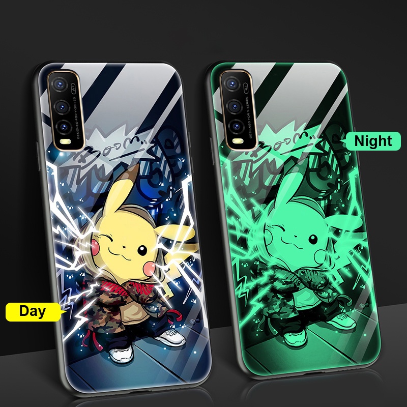 Case Vivo Y20i Luminous Tempered Glass Shockproof Cases Y20i 2021 Y12s 2021  Y20 2021 Y20s G Y12A Y12 Y15 Y17 Y19 Y50 Y30 Y30i V23 5G S1 Night Glowing 