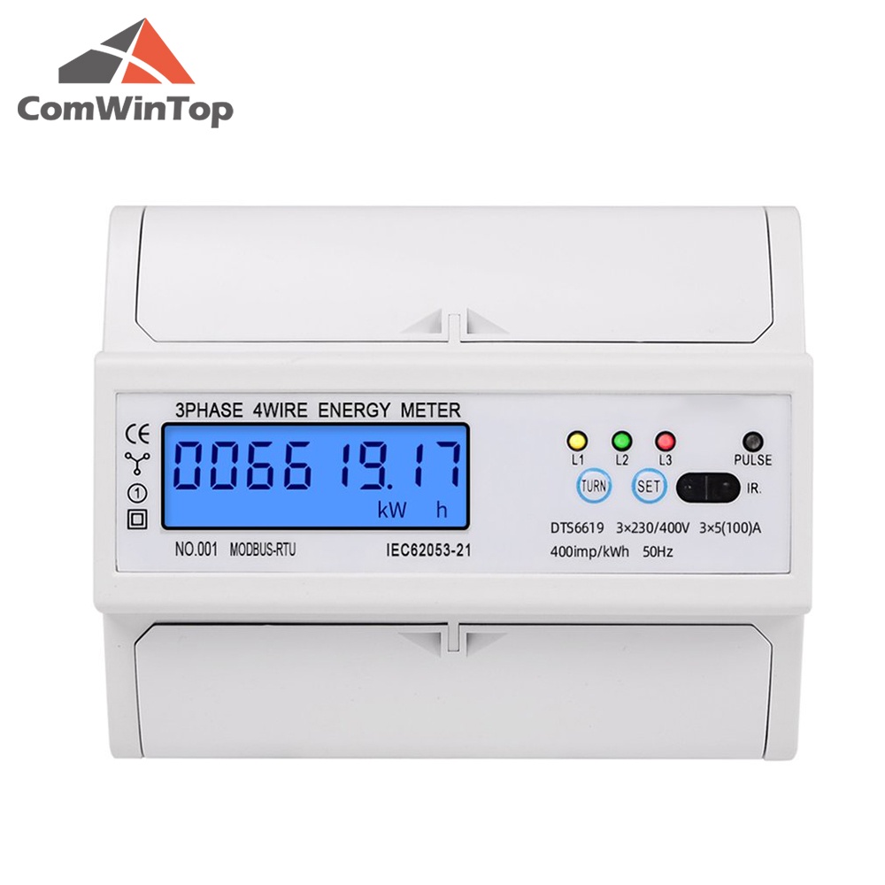 3 Phase 4 Wire RS485 Modbus 380V DIN Rail Energy Meter Digital ...
