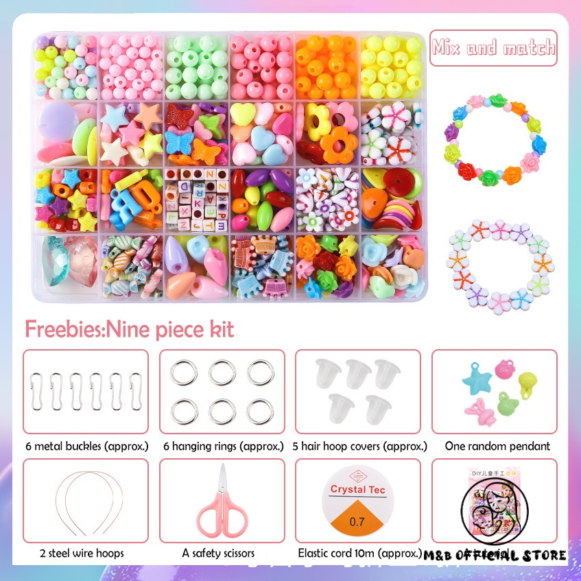 24 Grid Beads Set Kids Toy Girls Mix Color Spacer Bead Bracelet Jewelry ...