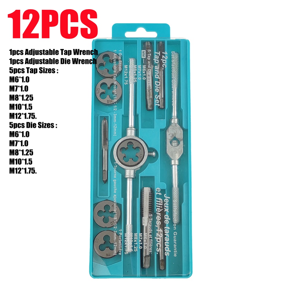 12pcs tap and die set internal and external threads essential threading