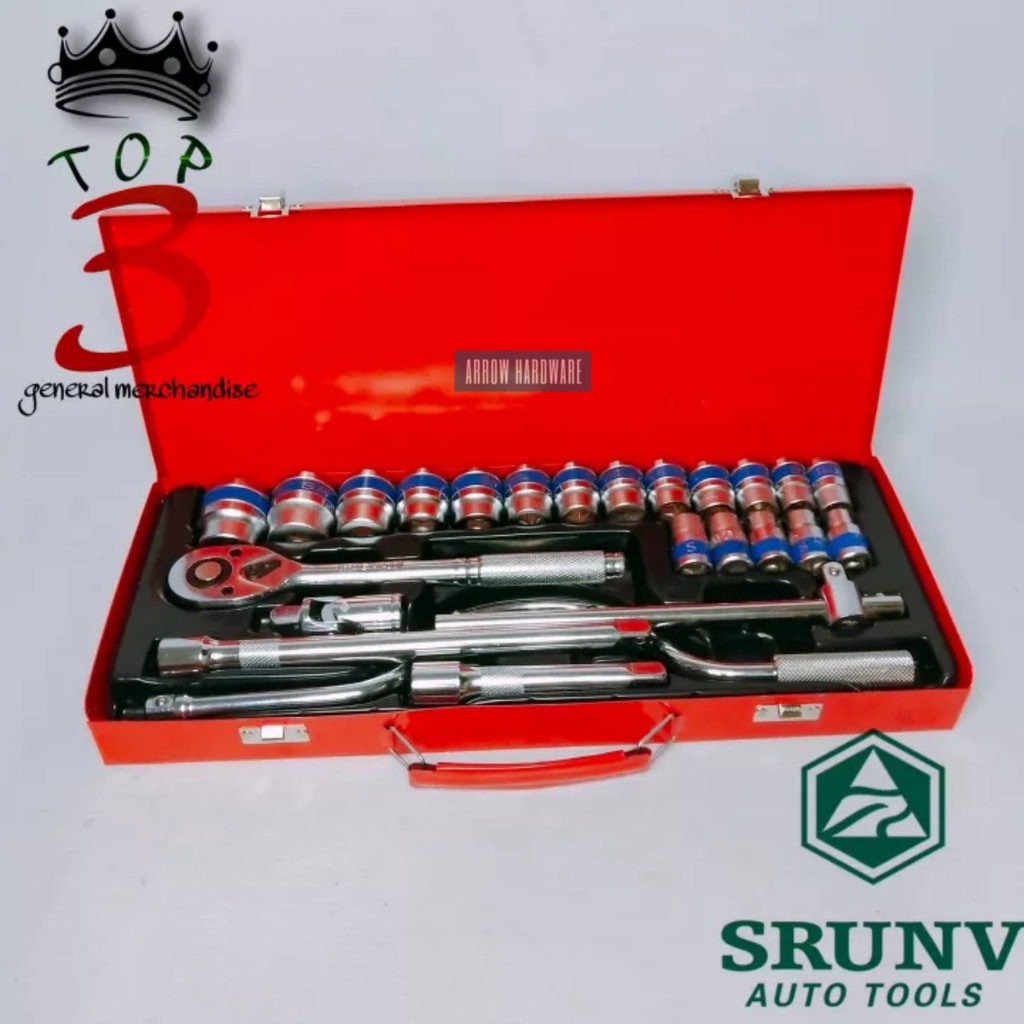 Arrow 1/2 25PCS Dr Socket Wrench Set 6points WITH SPEED WRENCH HANDLE