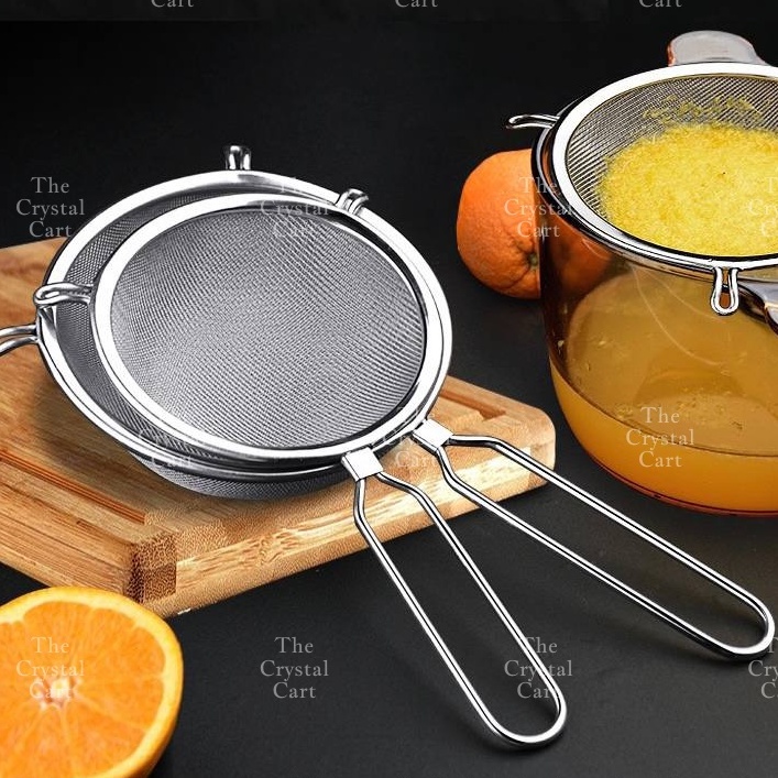 Double Strainer Flour Sifter Ears Fine Mesh Colander Stainless Steel ...